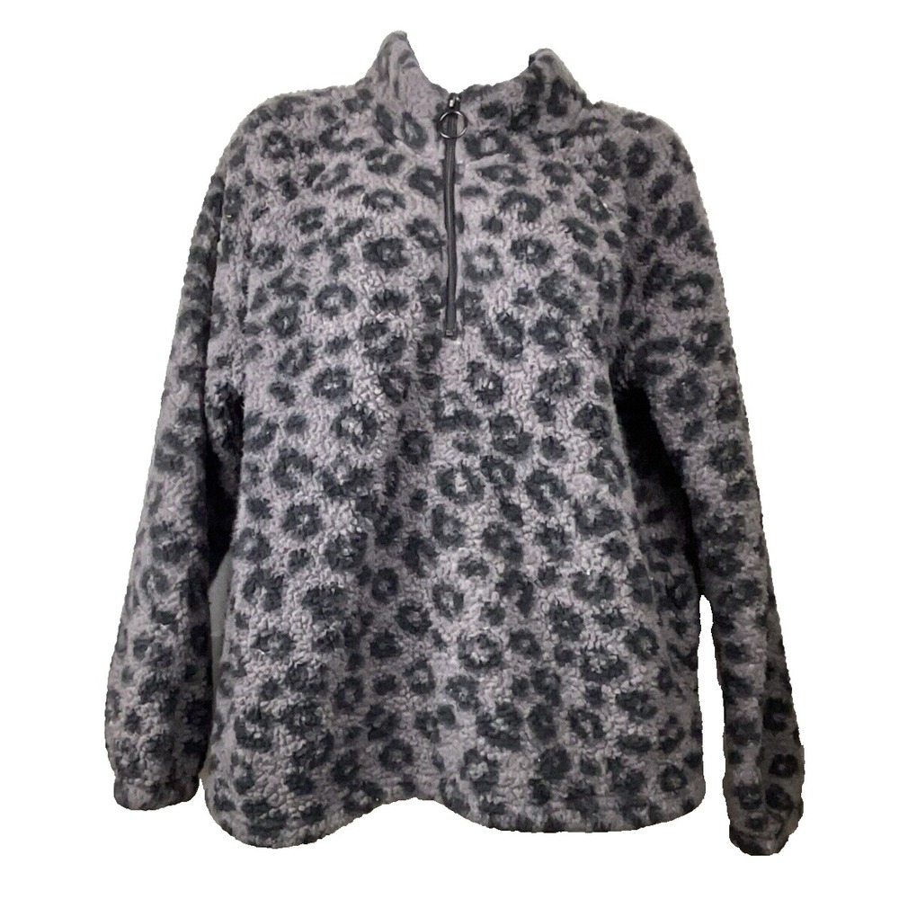 Womens Fleece Leopard Jacket Size M 1/1 Zip Thick Warm Cozy‎ Soft Retro Y2K